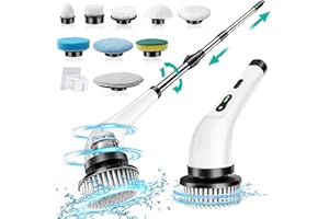 Brosse Electrique Nettoyage Rotative - Yorraka Electric Spin Scrubber avec 9 Têtes de Brosse Remplaçables - Brosse électrique avec Poignée Réglable - pour Salle de Bain Cuisine Voiture (Blanc-Noir)