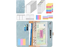 JEJA Agenda Con Buste Porta Soldi, A6 PU Raccoglitore soldi di bilancio Con Foglio di Bilancio Delle Spese, Buste Trasparenti a Cerniera, Etichette Colorate (Verde)