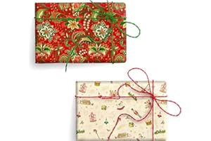 Magicamente Carta – Carta Regalo Natale, Set 2 Fogli 70x100 cm, 120 g Stampa Eco-Sostenibile con Decorazioni in Oro in Polvere, Carta Regalo Natalizia Made in Italy per Regali Eleganti e Creativi