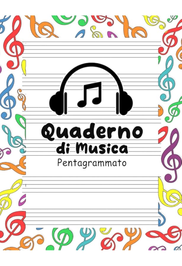 Quaderno Musicale Con 6 Pentagrammi Larghi - Chiave Di Violino, Interlinea, 100 Pagine A4