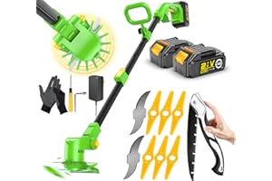 WEELUN 21V Strimmer Cordless Grass Trimmer Garden Strimmer Electric Battery Powered with 2×2.5Ah Battery & Fast Charger, 3 Kinds Spare Blades Brush Cutter for Garden Lawn Weeds Clearing