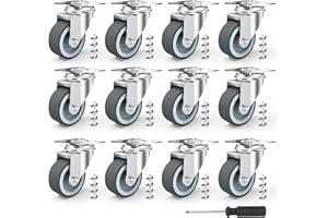 YAOBLUESEA 12 x Caster Wheels Rubber Swivel Castor Wheels Trolley Furniture Caster with Screw Driver and Screws (Ø50mm Maximum Load 40 KG per Caster Wheel)