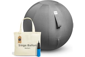 Backerz Siège Ballon - Ballon Ergonomique Bureau & Yoga Chaise Ballon en Taille 55CM 65CM 75CM - Capacité 110kg, Housse en Lin Doux Lavable - pour Une Bonne Posture Ballon pour Le Bureau