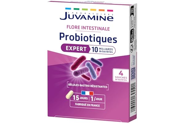 JUVAMINE - Probiotiques Equilibre 4 Souches - Flore Intestinale - Soutient l'Equilibre du Microbiote - 15 Gélules Gastro-Résistantes - Fabriqué en France