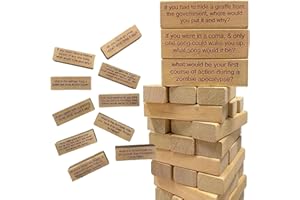 HiCWX Ice Breaker Questions Tumbling Tower Game,54Pcs Questions Stacking Tower Game,Wooden Tumbling Tower Block Game,Suitable for Family Party Game