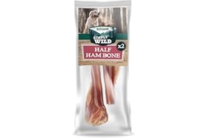 Bogar - Simply Wild - Chuches para Perros - Comida Perros como Complemento de la Alimentación Habitual - Pack de 2 Medios Huesos de Jamón - 100% Cerdo Seco - Ayuda a la Masticación