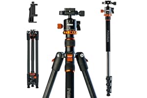 Polarduck Camera Tripod Phone Tripod Stand: Professional Travel Tripod & Monopod with 360 Ball Head & Phone Holder Mount Compatible with Sony Canon Nikon Fujifilm DSLR SLR & Smartphone (165cm/65")