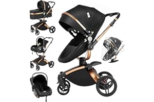 MAGIC ZC 3 en 1 Sistema de Viaje Para Bebé 3 en 1 Cochecito de Paisaje Alto Carrito con Capazo Silla de Paseo Cochecito de Bebé Reclinable Cochecito Estándar Plegable de Recién Nacido (906 Black)