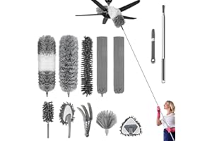 LOYALAEU 13PCS Plumeau Télescopique 280cm Plumeau Poussiere Plumeau Microfibre Lavable avec Poignée en Acier Inoxydable pour Ventilateur Plafond Bibliothèque Toile Araignée Voiture (Gris)
