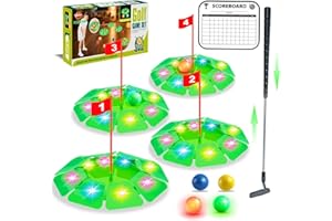 VATOS Mini jeu de golf lumineux avec trous, balles lumineuses, putters, jeu d'intérieur et d'extérieur pour adultes et enfants, cadeau d'entraînement pour jardin, parc, plage, pelouse