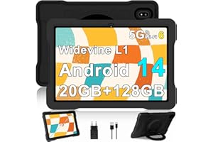 UJJ Tablet Android 14 Tablet 10 Zoll mit 5G WiFi 6 Octa-Core, Kinder Tablet 20GB RAM+128GB ROM (TF 1TB), Tablet Widevine L1, Tablet für Kinder Parental Controls,6000mAh, Bluetooth 5.0, Tablet Kinder Black