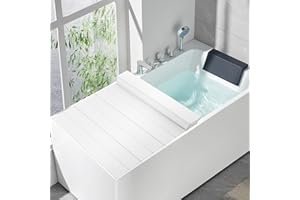 MINRS Copertura per vasca da bagno pieghevole, impermeabile, antipolvere, 170 x 70 x 0,65 cm, isolamento PVB, capacità massima di carico 5 kg, per casa, bagno, spa, venatura del legno bianco
