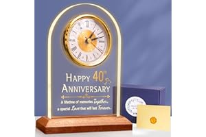 OkiyiD 40th Wedding, Light Up Anniversary Clock with LED Wooden Base for Couples Parents Bedroom Decor, Happy 40th for Husband Wife