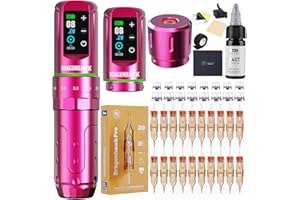 Dragonhawk L3 Tattoo Kit, Cordless/Cord Complete Tattoo Gun Kit Pen Machine, 7 Strokes Length, 2 Batteries 2,000mAh Power Supply with Rca Jack Part, Pro Tattoo Needles for Beginner Pink Color