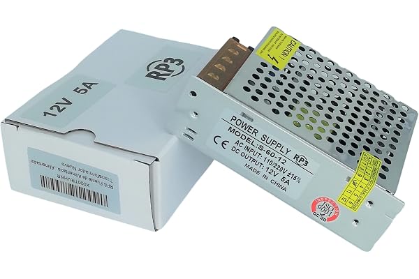 RP3 Transformateur d'alimentation en Tension avec Interrupteur AC 110V / 220V à 12V pour Bande LED, caméra vidéo de Surveillance, Moniteur de sécurité et Plus DC 5A 60W