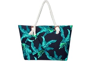 DonDon Grande borsa da spiaggia idrorepellente con cerniera Borsa a tracolla Shopper fogliame blu