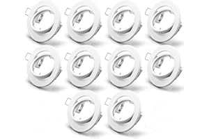 ‎KYOTECH KYOTECH 10er GU10 Einbaurahmen inkl. GU10 Fassung, 68mm-80mm lochdurchmesser, LED Einbaustrahler für LED/Halogen Leuchtmittel, Rund weiß Schwenkbar Deckenspot, Ø90 mm(Ohne Leuchtmittel)