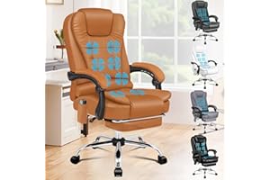 ‎ALFORDSON ALFORDSON Ergonomischer Bürostuhl, Schreibtischstuhl mit Wärmemassagefunktion, PU-Leder-Computerstuhl mit gepolsterten Armlehnen und weicher Kopfstütze, Drehstuhl mit Rollen, Braun