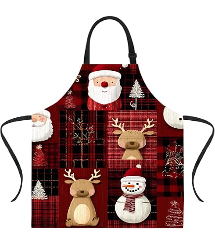 LQTSLFM 2 Pezzi Grembiule Natalizio, Grembiule Natalizio Cucina, Grembiuli Cucina Natale, Grembiule da Cucina, Grembiule Natalizio Unisex per Cucina Festa di Natale (rosso A