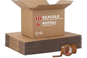 PERLA ITALIA Perla, Kit 10 Scatole di Cartone a Doppia Onda 40x60x40 cm, 6 Rotoli Nastro Adesivo Avana 50mm x 66m Silenzioso, Kit per Trasloco e Spedizioni, Imballaggio per Spedizioni Scatoloni e Trasloco