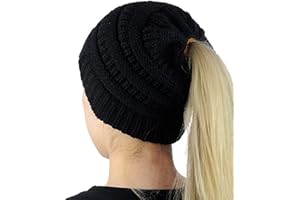 Malaxlx Ponytail Beanie Hat for Women Girls, Winter Warm Soft Stretch Messy Bun Ponytail Knit BeanieTail Hat Skull Cap