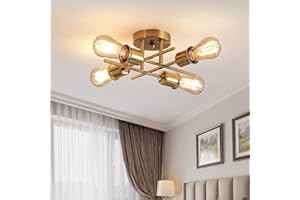 ‎QCYUUI Qcyuui Gold Deckenlampe im Industriellen Stil, 4-flammige Sputnik Lampe für Wohnzimmer & Schlafzimmer, E27 Fassung, Halbbündige Montage (Leuchtmittel nicht enthalten)