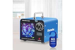 Charmofun Générateur d'Ozone Domestique 60000 mg/h, Machine à Ozone avec Affichage de la Température et de l'Humidité, Générateur d'Ozone Purificateur d'Air pour Cuisine, Voitures, Fumée (Bleu)
