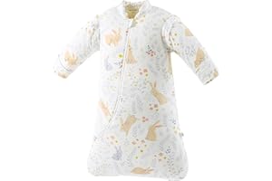 SFreeBo Toddler Winter Sleeping Bag with Removable Sleeves Rabbit Print Baby Sleep Sack Front Double Zipper Baby Girl and Boy Cotton Wearable Blanket for Kids 24-48 Months