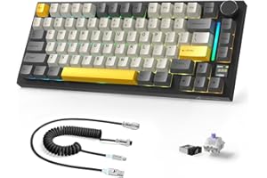 AJAZZ X ATTACKSHARK X820Ultra Tastiera meccanica wireless con cavo C01Ultra,2.4G/BT/USB-C,layout 75%,80 tasti con display TFT a colori e manopola CNC,RGB,hot-swap,4000mAh-Nero (Interruttore Viola)