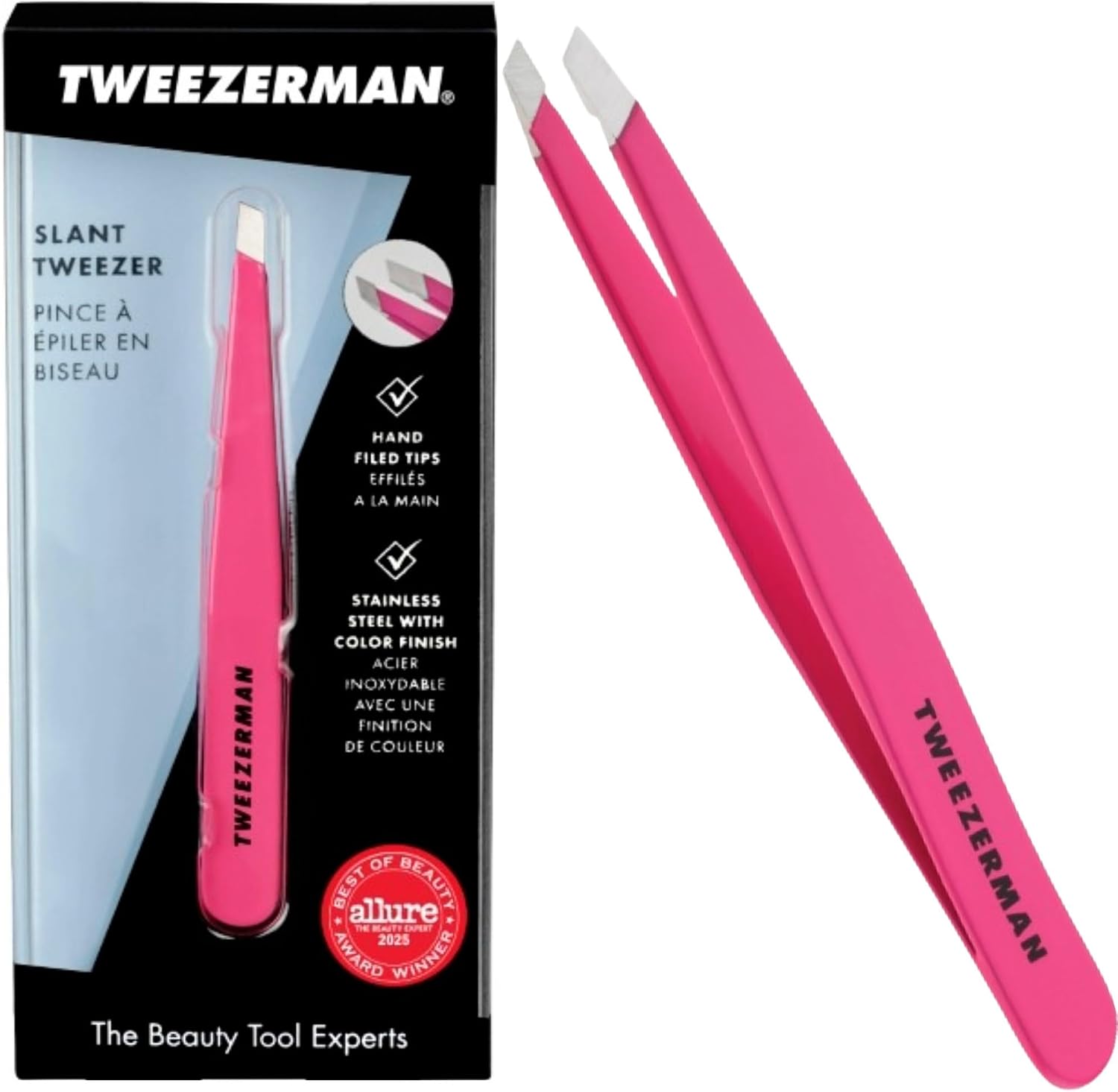 Tweezerman Slant Tweezer, Full Size, Professional Stainless Steel Precision Tweezers for Facial Hair and Eyebrows, (Pack of 1)