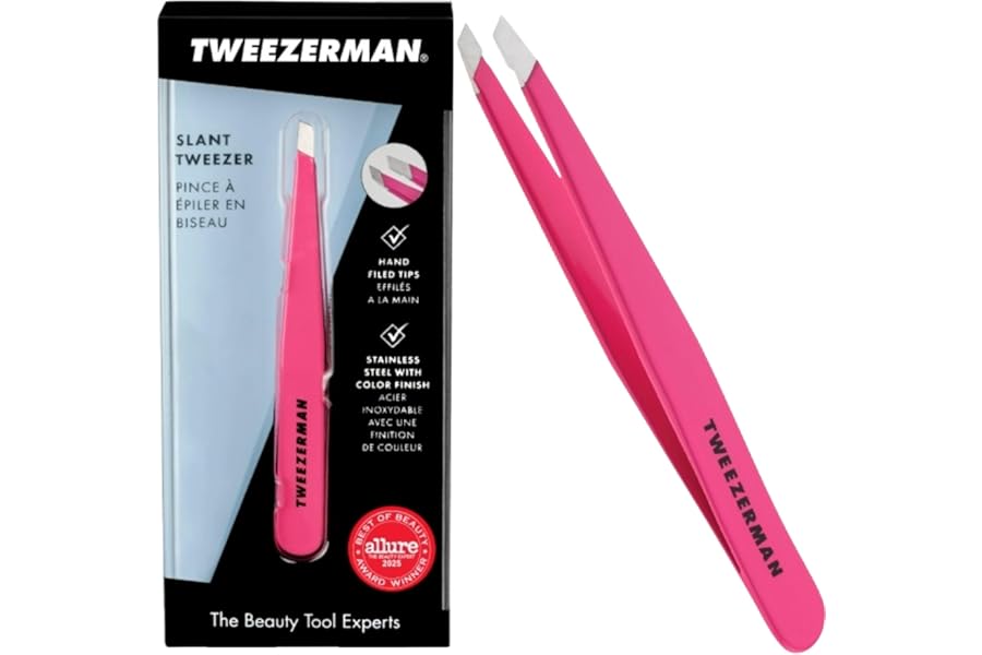Tweezerman Slant Tweezer, Full Size, Professional Stainless Steel Precision Tweezers for Facial Hair and Eyebrows, (Pack of 1)