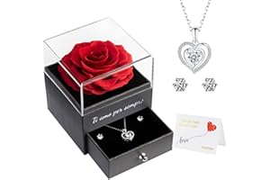 Miofula Rosa preservada con Collar Pendientes, Rosa Eterna Te Amo Rosa con Collar Regalos para Novia Mama Esposa en Navidad Aniversario Cumpleaños
