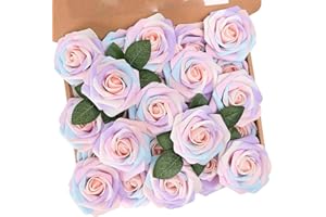 N&T NIETING Fiori Artificiali, Rosa Artificiali 25 Pezzi Schiuma Teste di Rose Finte Aspetto Reale con Foglia e Gambo Regolabile per DIY Matrimoni Mazzi Nuziale Festa Casa Stanza Decorazioni (Unicorn)