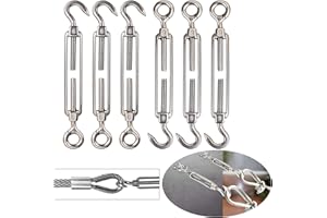 DQZSY Hook & Eye/C to O turnbuckles,M6 size,304 stainless steel C to O turnbuckle, used to fix steel wire ropes and chains,6 Packs