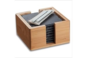 ‎SIR FINLEY MONKEY Sir Finley Monkey Schiefer Untersetzer Set - 8 Glasuntersetzer eckig mit Halter - Schieferplatte 10x10 cm schwarz für Deko, Raclette, Kerzen, Getränke