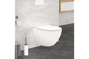 LuxeBath WC Suspendu sans Rebord 54 cm Blanc Mat, en Céramique Sanitaire, avec Siège Amovible en Duroplast Softclose, Toilette Murale Cuvette à Chasse d'eau Profonde pour la Salle de Bain