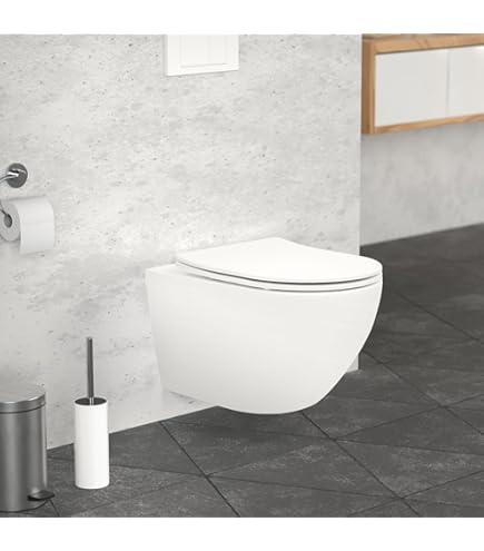 ECD Germany WC Suspendu Sans Rebord Blanc Long 54 Cm En Céramique, Avec