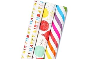 RUSPEPA Rotolo Di Carta Da Regalo - Mini Roll - 3 Diversi Design Di Stampa Di Compleanno - 43,2 cm X 305 cm Per Rotolo (Tltl Di 42,5 Piedi Quadrati)