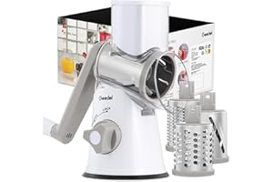 GEEDEL Rotary Cheese Grater, Vegetable Slicer with Three Drum Blades, Grater for Kitchen Faster and Easy Cutting, Rotary Drum Grater Ideal for Cheese, Cucumber, Carrot. etc.