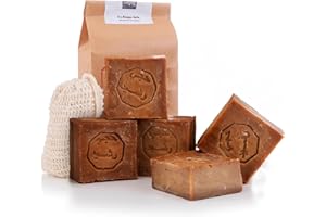 ‎NATURA GERMANIA Natura Germania® Aleppo Seife 5x 60% Olivenöl, 40% Lorbeeröl + Sisal Seifensäckchen | - Haarseife, Naturseife, Duschseife | Handarbeit + Vegan