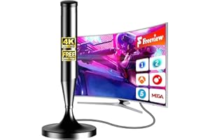 BIGEFEIXU Antena de TV Interior 2025 Más Avanzada, Recepción Estable de hasta 480 km, Compatible con Smart TV, 4K y 1080P, Base Magnética Fuerte, Cable Coaxial de 5 m, Ideal para Freeview y Canales Locales