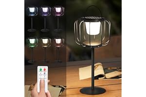 light to hope Lampara Mesa Solar Exterior, Lamparas Inalambricas con Mando a Distancia, Regulable Blanco Cálido y RGB, Lampara Portatil IP44 Para Interior, Exterior, Jardín, Terraza, Camping