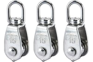 DasMarine 3 Pack Single Pulley Block in 304 Stainless Steel Crane Swivel Hook Single Pulley Roller Loading (M15)