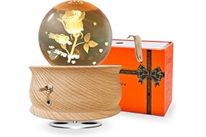 Wholede Carillon in Legno con Sfera di Cristallo Rotante a 360°, Funzione di Proiezione di Luce Calda, Musica Rilassante, Lampada a LED, Idea Regalo da Donna, per Il Compleanno e la Festa della Mamma