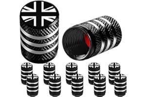 JINRUI-T 12 PCS Metal Tyre Wheel Alloy Valve Caps Dust Caps for Car (Laser Engraved Union Jacks) Tyres Valve Caps Black Metal Dust Caps Universal for Cars, SUVs, Bicycles, Motorcycles, Trucks