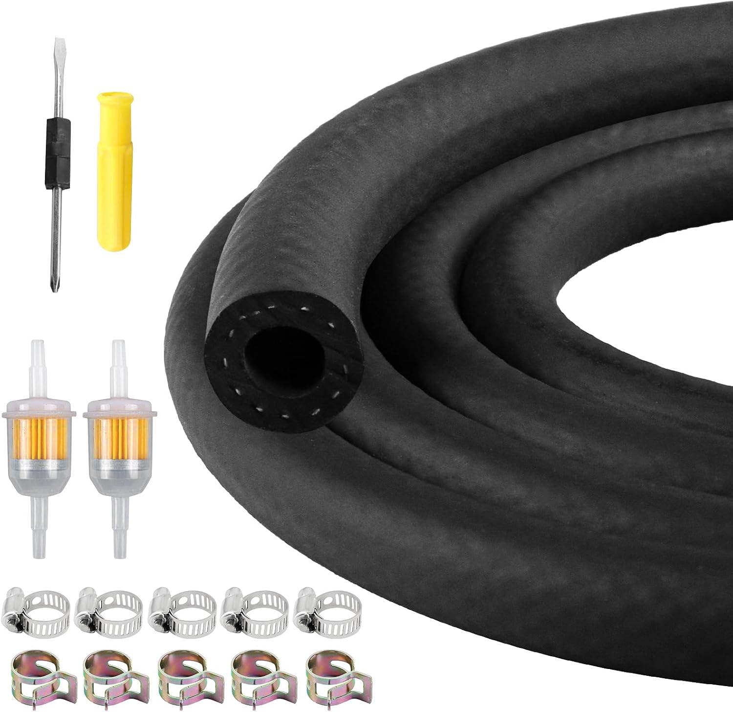 1M Fuel Pipe Kit Upgrade NBR 6MM Fuel Hose with Screwdriver, 10 Clamps & 2 Filters Fuel Line Hose for Cars, Trucks, Lawn Mower Diesel Heater Fuel Line, Heat & Chemical Resistant for Fixes