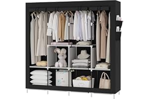 UDEAR Armario de Ropa de Tela y Tubo Metal para Ropa Organizador Ropero Plegable Colgar (Negro)