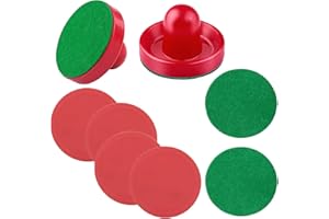 MORJCG 2Pcs Air Hockey Pushers, Air Hockey Pucks, Hockey Puck, 2Pcs 60mm Air Hockey Table Felt Pusher with 4Pcs Red Pucks, Air Hockey Ball, Air Hockey Pushers for Replacement Pucks Table, Game Table