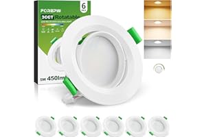 Forepin LED Einbaustrahler 5W, 6er Spots Deckenleuchte Warmweiß Neutralweiß Kaltweiß, Dimmbar Flach LED Spot 68mm Lochmaß, IP44 Schwenkbar Einbauleuchten für Badezimmer Küche Wohnzimmer