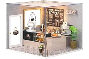 CUTEROOM DIY Holzpuppen Haus Handwerk Miniatur Kit-Boy Schlafzimmer Modell & alle Möbel (Leisurely Coffee Shop)
